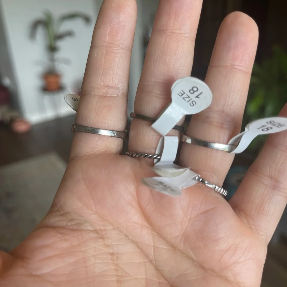 NWT Five Bohemian Jeweled Silver Turquoise Ring Set Bundle Size 8 - Picture 3 of 3